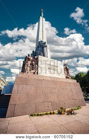 Freedom Monument Known As Milda, Located In The Centre Of Riga, The Capital Of Latvia