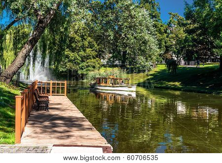 Riga Canal In Summertime, That Flows Through Bastion Park (bastejkalns). Latvia
