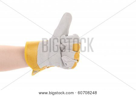 Construction worker glove thumbs up.