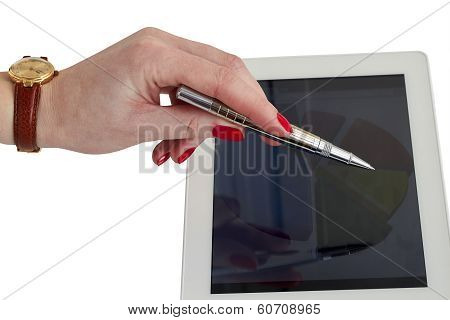 Businesswoman Showing A Grap On  A Tablet  Screen At Office