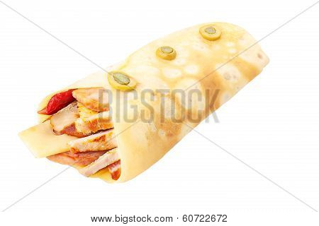 Crepe Stuffed With Fried Chicken And Cheese