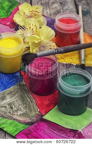 paint for painting and flowers in spring