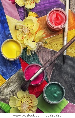 paint for painting and flowers in spring