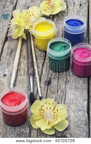 paint for painting and flowers in spring