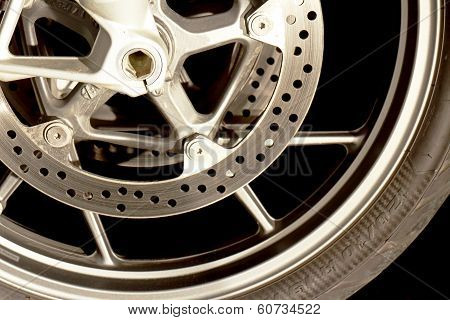 Motorcycle Disc Break And Rim Closeup
