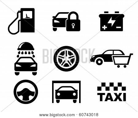 Black and white car service  icons