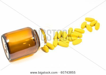 Medicine with a bottle isolated