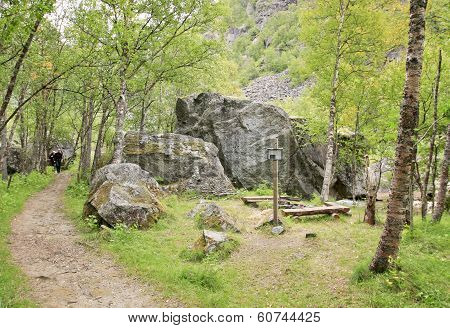 BJØRNFJELL, NORWAY - AUGUST 28. Landmark on the Navvy Road on August 28, 2010 in Bjørnfjell, Norway.