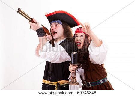 Two Scared Pirates On White Background