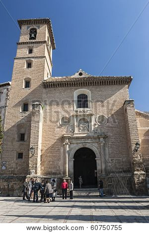 Church Of San Ildefonso In Sidewalk Of San Ildefonso. Granada, Church Of Mudejar Style, 16Th Century