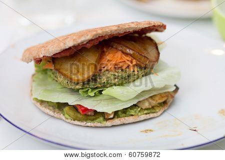 Delicious Vegan Burger On White Plate