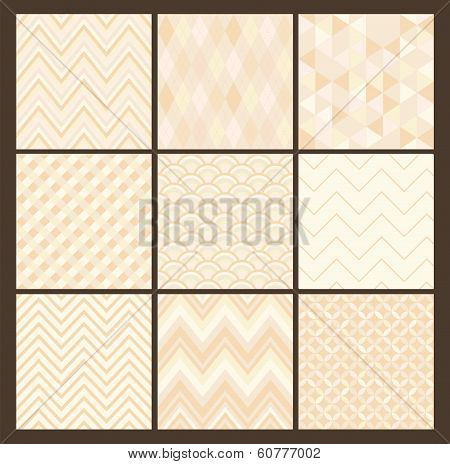 Seamless white geometric hipster background set.