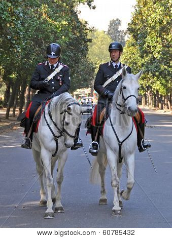 Horse Mounted Police Borghese Gardens, Rome Italy