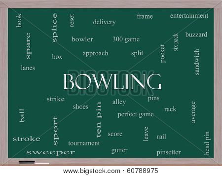 Bowling Word Cloud Concept On A Blackboard