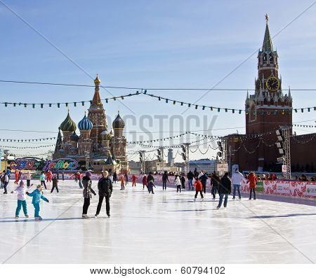 Moscow, Russia - March 08, 2010: Skaing Ring On Red Square