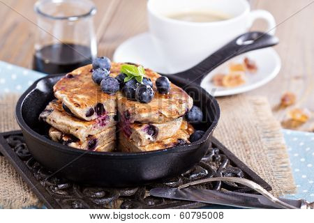 Pancakes with banana and blueberries