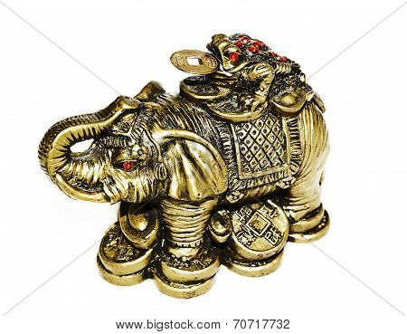 BRONZE ELEPHANT ON WHITE BACKGROUND