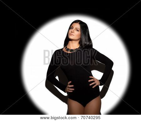 Beautiful Young Woman With Dark Hair, Shot With A Snoot