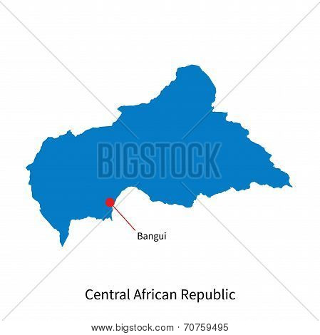 Detailed vector map of Central African Republic and capital city Bangui