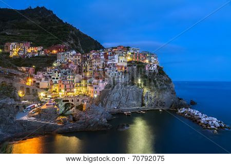 Village of Manarola at night, Cinque Terre, Italy