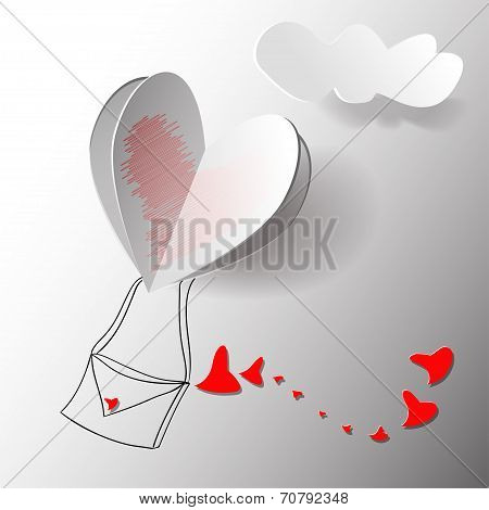 Heart Paper Sticker With Shadow - vector illustration Postcard