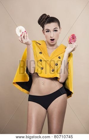 Fashion pinupgirl with donuts  