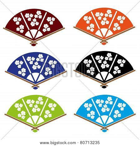 Asian Hand Fan Various Colors Set Eps10