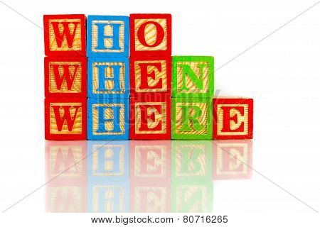 Who, When, Where Reflection On White Background