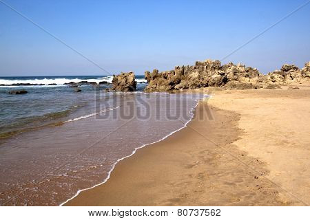 Empty Beach And Rocks At Umdloti Beach