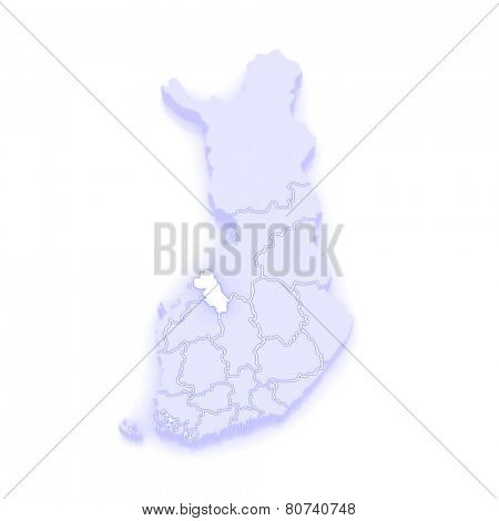 Map of Central Ostrobothnia. Finland. 3d