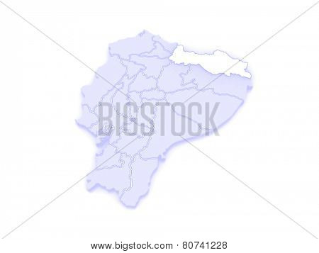 Map of Sucumbios. Ecuador. 3d
