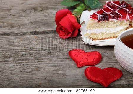 Cup Of Tea, Piece Of Cake And Red Heart