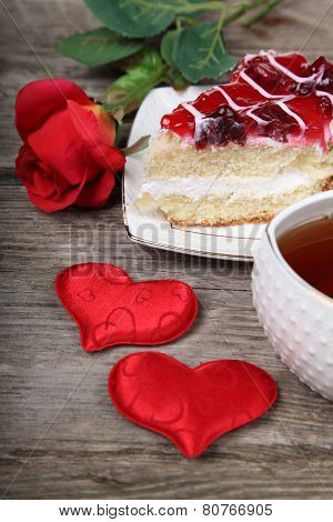 Cup Of Tea, Piece Of Cake And Red Heart