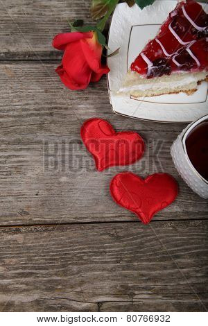 Cup Of Tea, Piece Of Cake And Red Heart