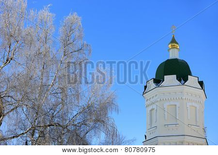 Pochaev's Lavra Cupola at nice winter day, Ukraine