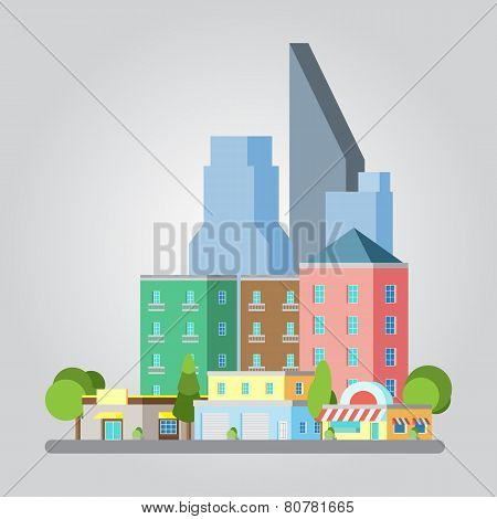 Modern Flat Design Cityscape Illustration
