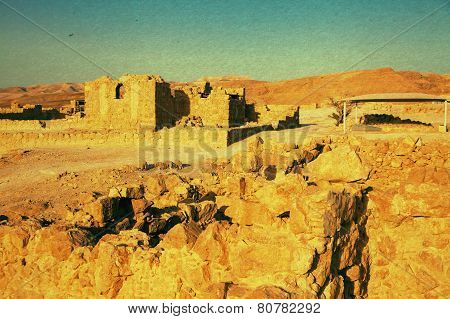 Vintage Textured Image Of Massada Fort