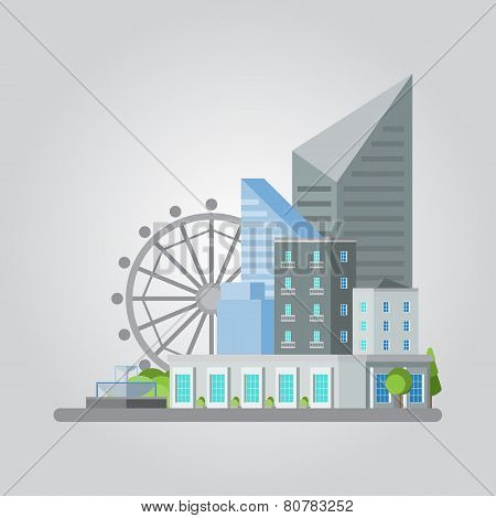 Flat Design Of Colorful Cityscape