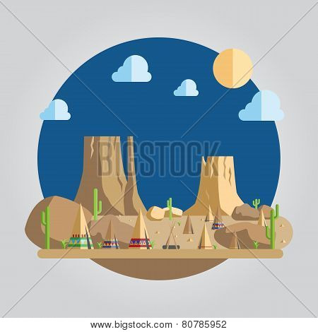 Flat Design Western Desert Illustration