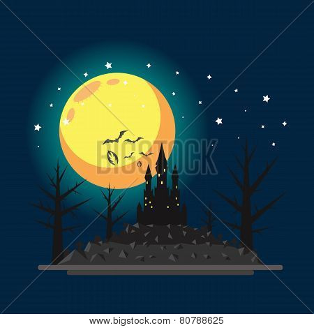 Flat Design Of Haunted Castle