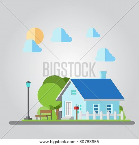 .flat Design Countryside House Illustration
