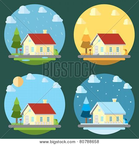 Pack Of Flat Design Four Seasons Illustration Vector