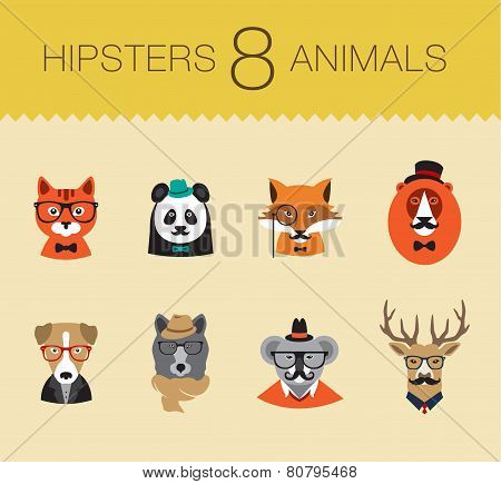 Cute fashion Hipster Animals set 1 of vector icons