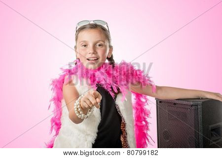 A Pretty Little Girl With A Pink Feather Boa