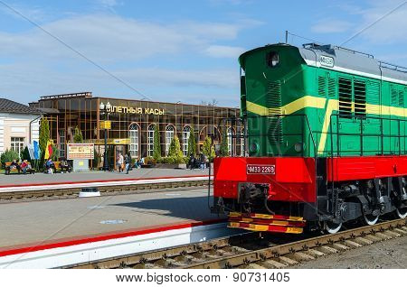 Locomotive On The Ways Of Train Station In Mogilev, Belarus