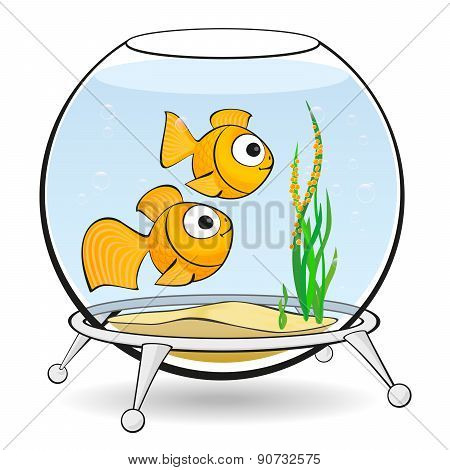 Couple Goldfish In An Aquarium With Caviar