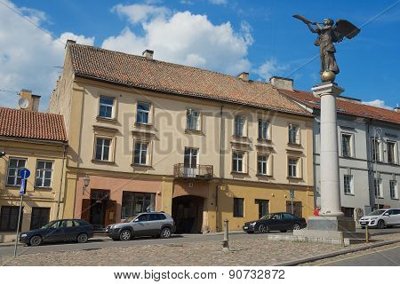 View to the Angel square and Uzupis Angel in Vilnius, Lithuanua.