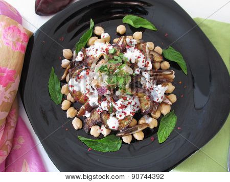 Salad With Aubergines, Dates And Chick Peas.