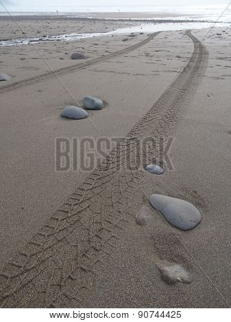 Tracks Upon Beach Seascape