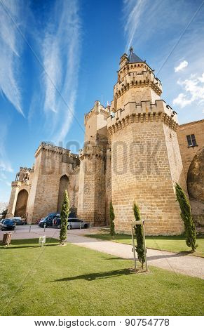 Scenic view of the famous Olite castle Navarra Spain on april 2 2015.